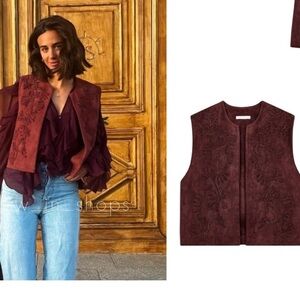Embroidered Burgundy Zara Vest